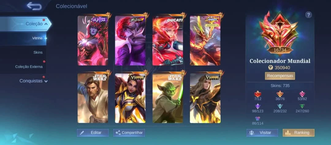 Conta Mobile Legends com 735 skins