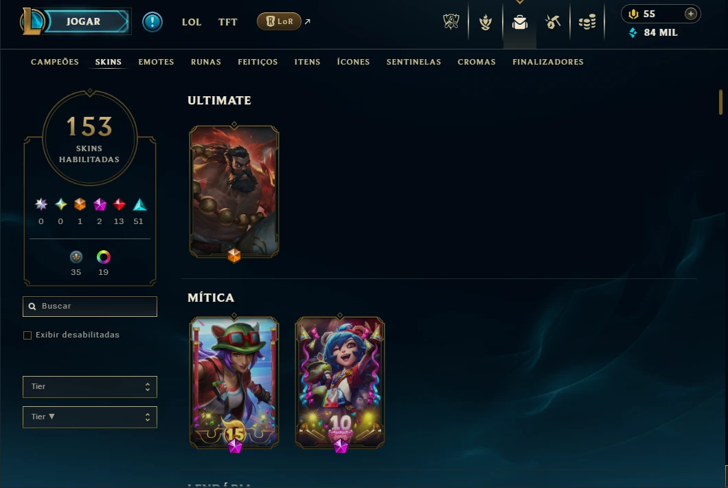 Mestre com 150 Champs e 153 Skins ( 372 PDL ) - League of Legends LOL