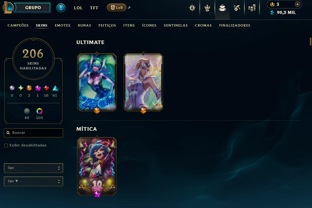 Conta lol com 206 skins - League of Legends