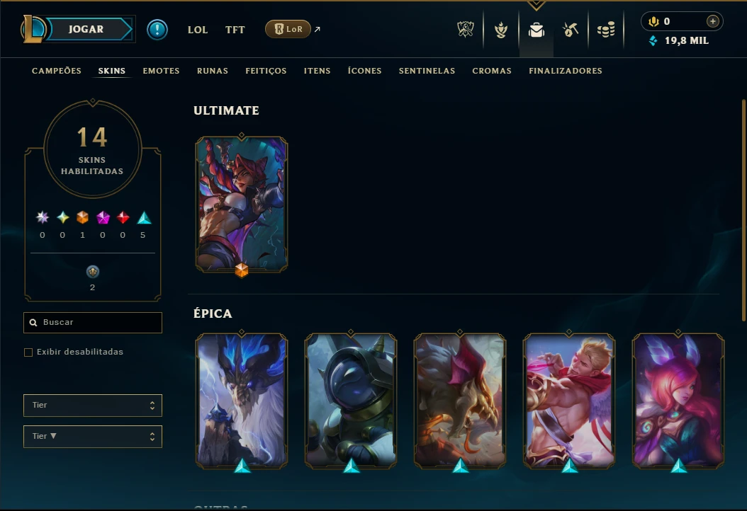 Platina 2 com 70 Champs e 14 Skins - League of Legends LOL