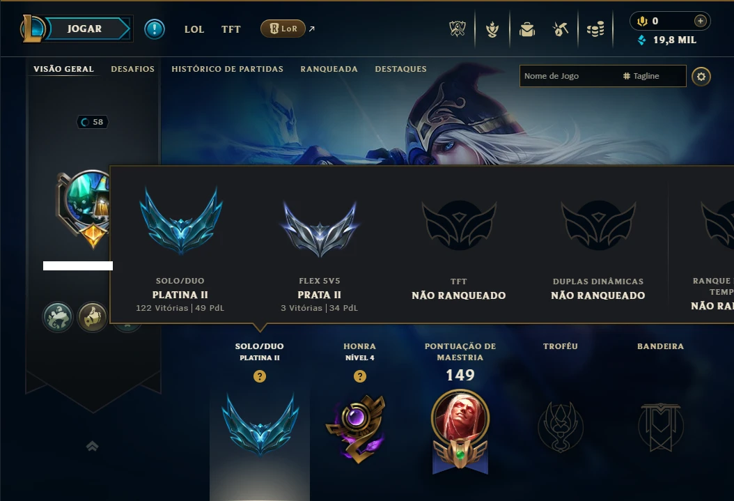 Platina 2 com 70 Champs e 14 Skins - League of Legends LOL
