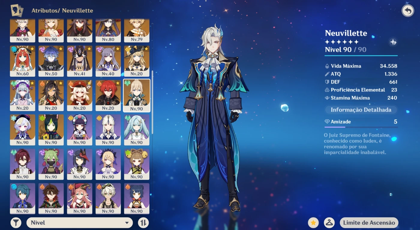 Ar60 Conta End Game Whale (27 Armas 5* + 36 Personagens 5*) - Genshin Impact