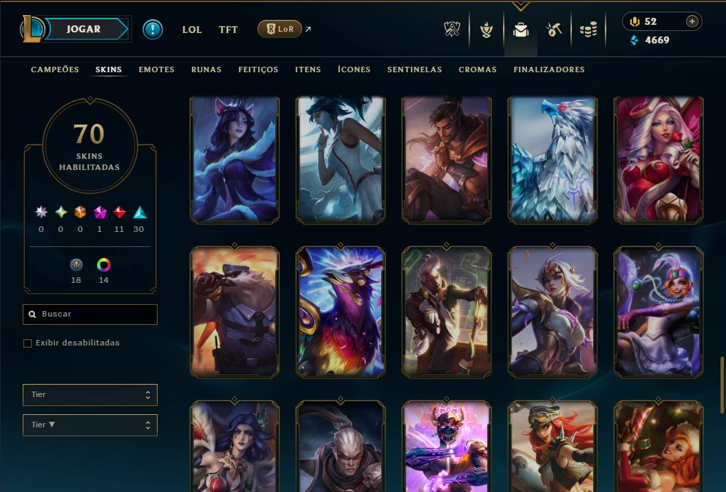 Platina 4 com TODOS os Champs e 70 Skins ( MID / ADC / TOP ) - League of Legends LOL