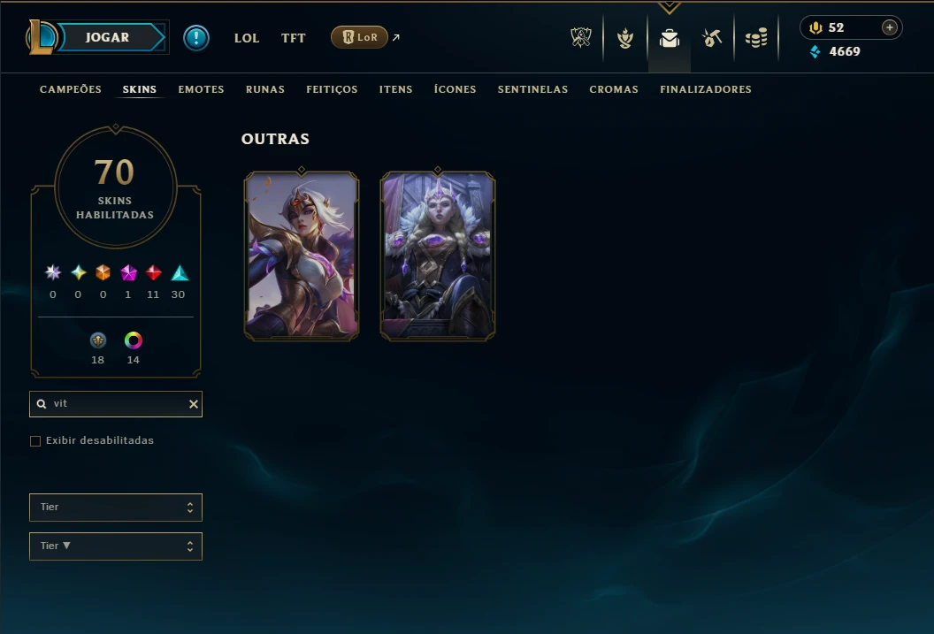 Platina 4 com TODOS os Champs e 70 Skins ( MID / ADC / TOP ) - League of Legends LOL