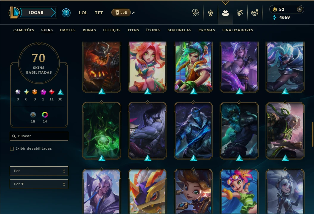 Platina 4 com TODOS os Champs e 70 Skins ( MID / ADC / TOP ) - League of Legends LOL