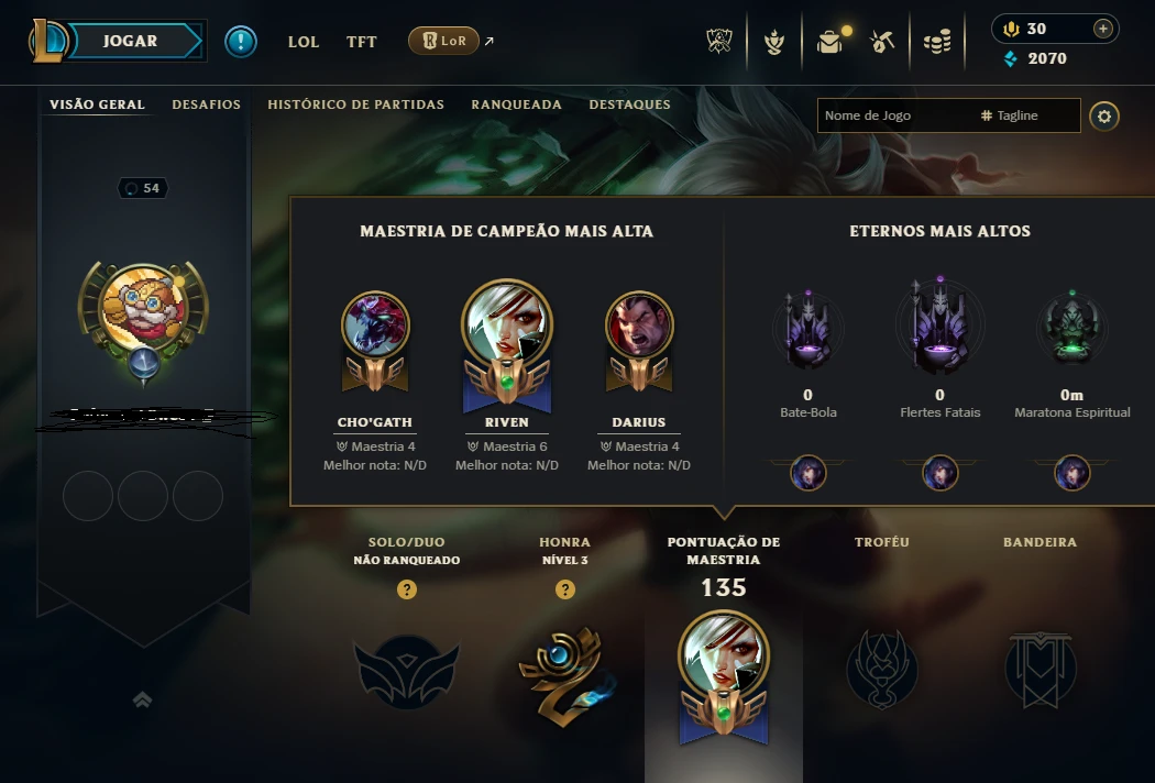 Conta Lol 100% Segura Full Acesso| 9 Skins | Lvl 54 | Unrank - League of Legends