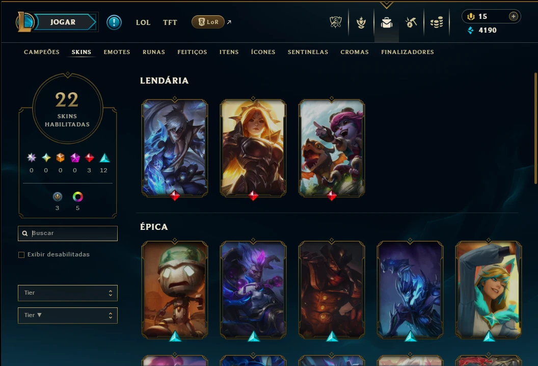 Ouro 1 com 65 Champs e 22 Skins - League of Legends LOL