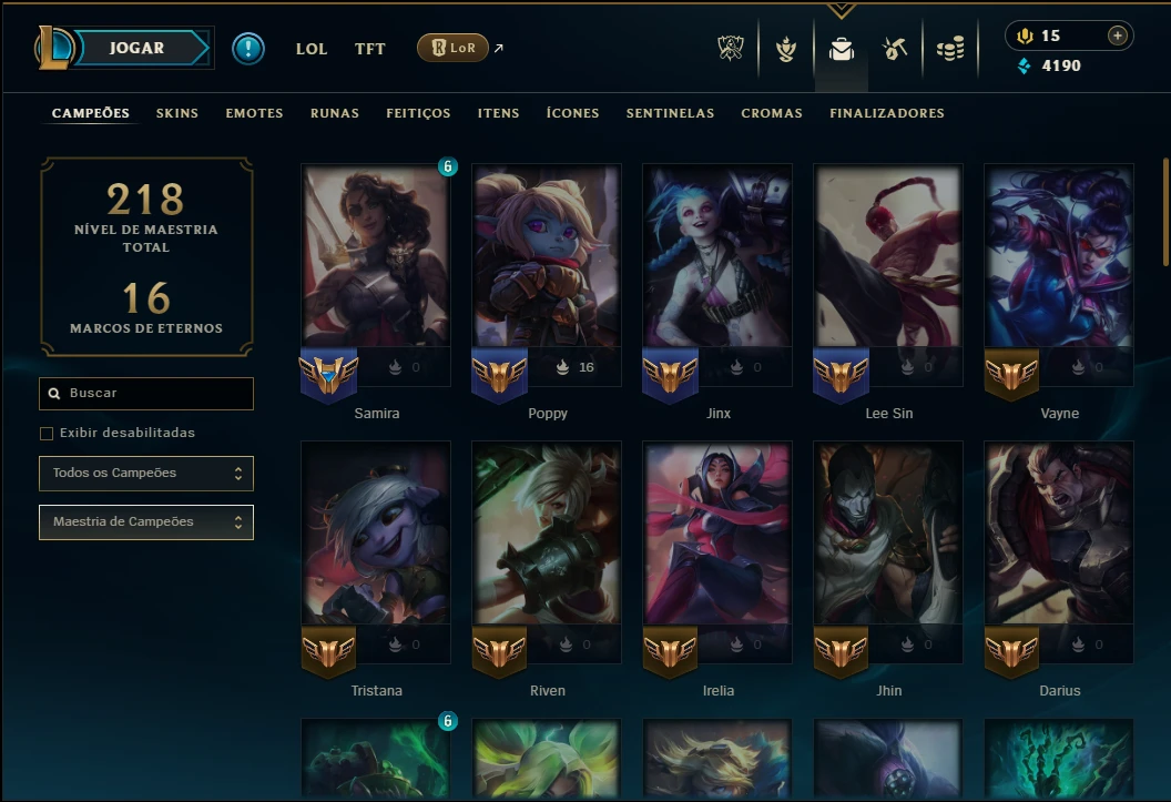 Ouro 1 com 65 Champs e 22 Skins - League of Legends LOL