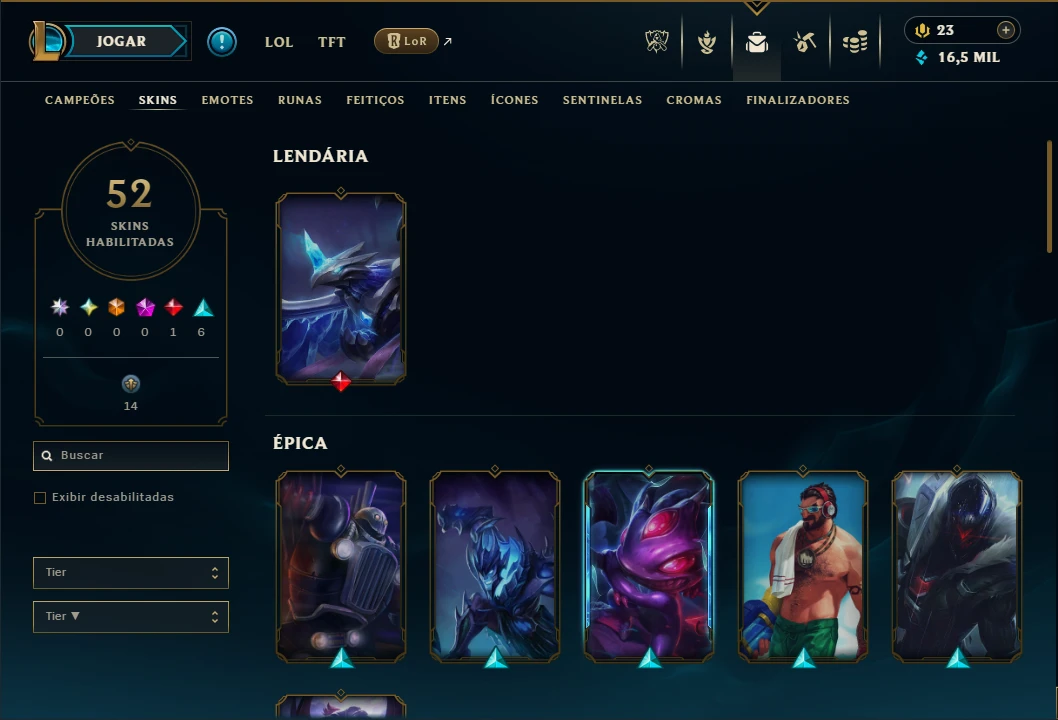 Unranked com 110 Champs e 52 Skins - League of Legends LOL