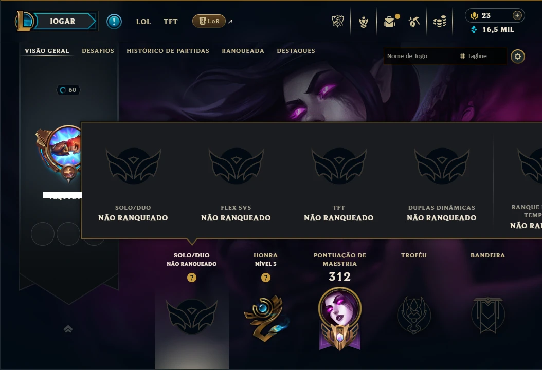 Unranked com 110 Champs e 52 Skins - League of Legends LOL