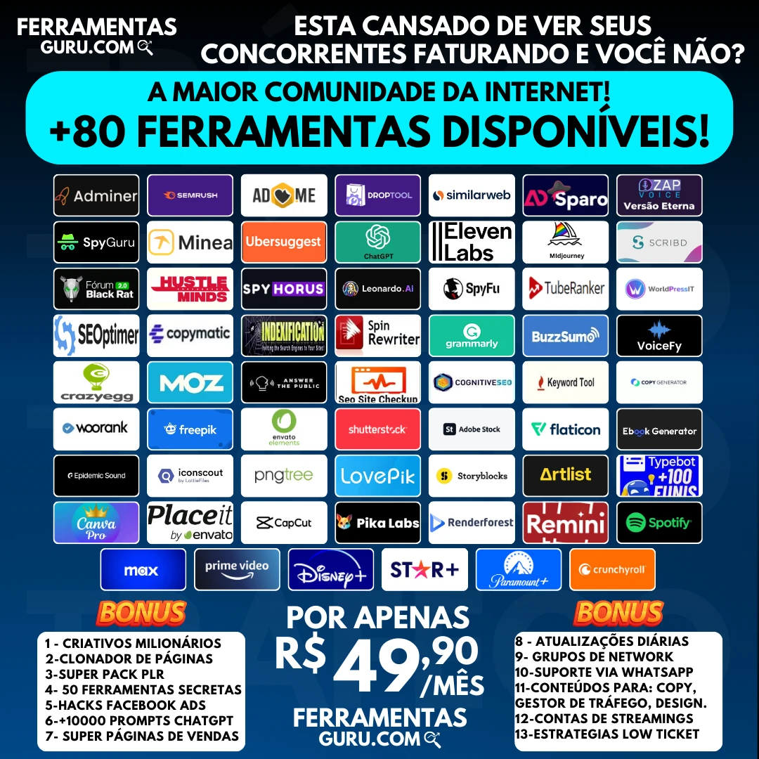 Pacote completo de Ferramentas de Marketing - Assinaturas e Premium