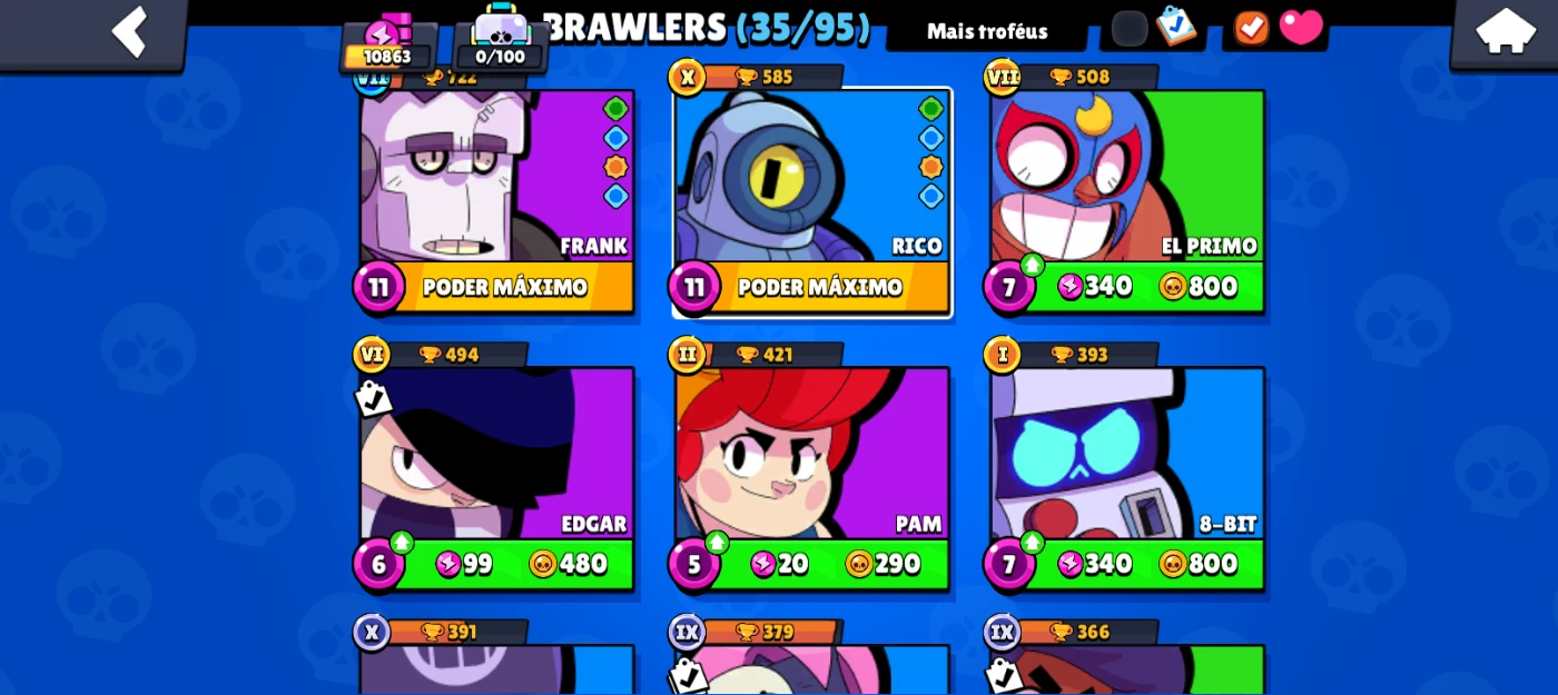 Conta Brawl Star 10K De Troféus 12 reais. 35/95 personagens  - Clash Royale