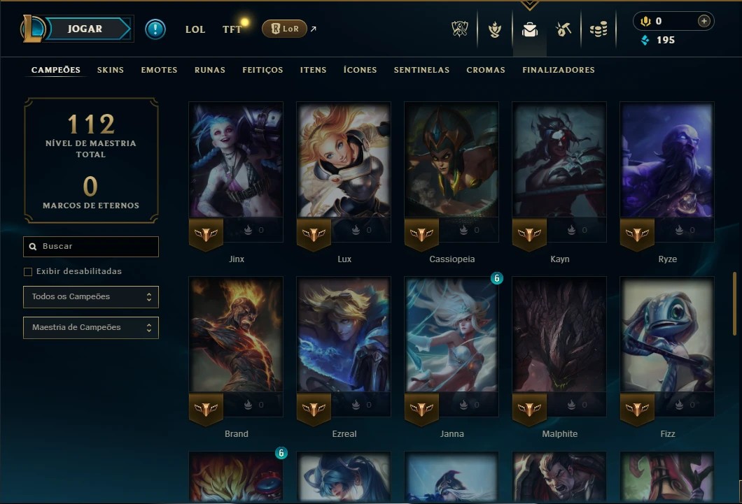 Ouro 1 com 70 Champs e 19 Skins - League of Legends LOL