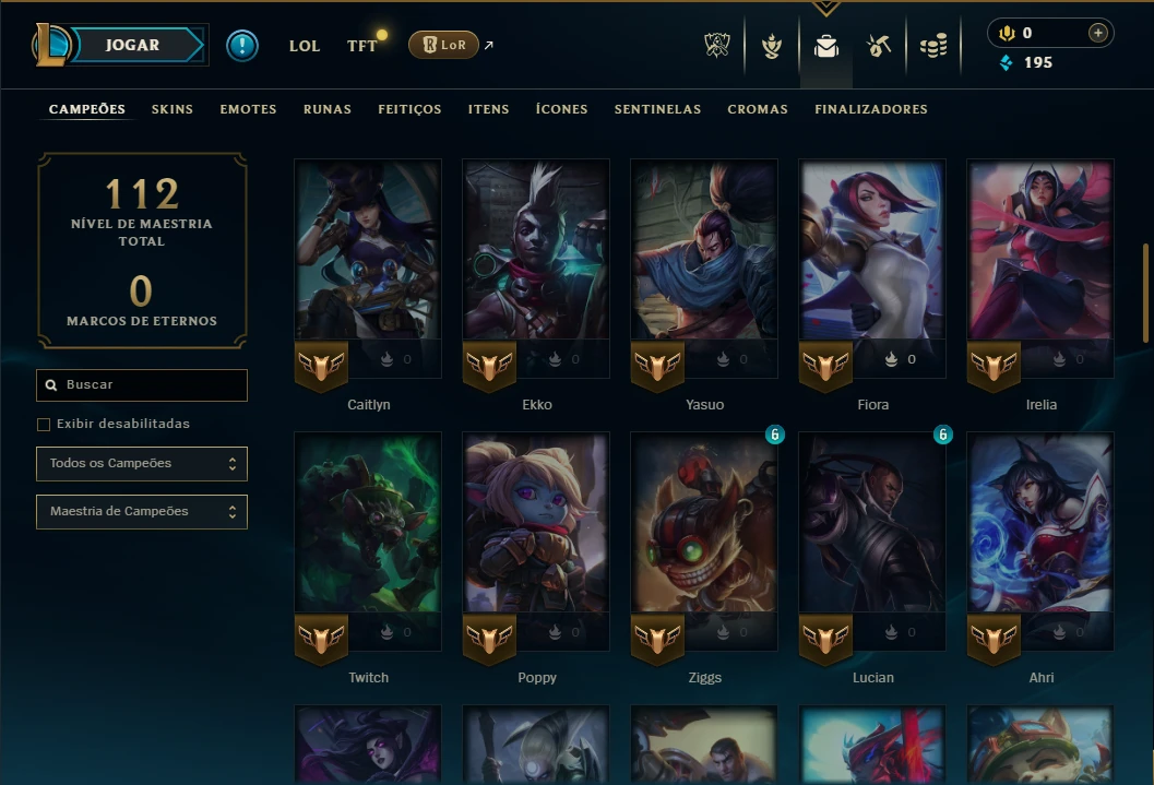 Ouro 1 com 70 Champs e 19 Skins - League of Legends LOL