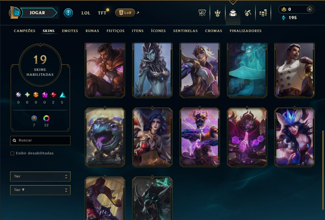 Ouro 1 com 70 Champs e 19 Skins - League of Legends LOL
