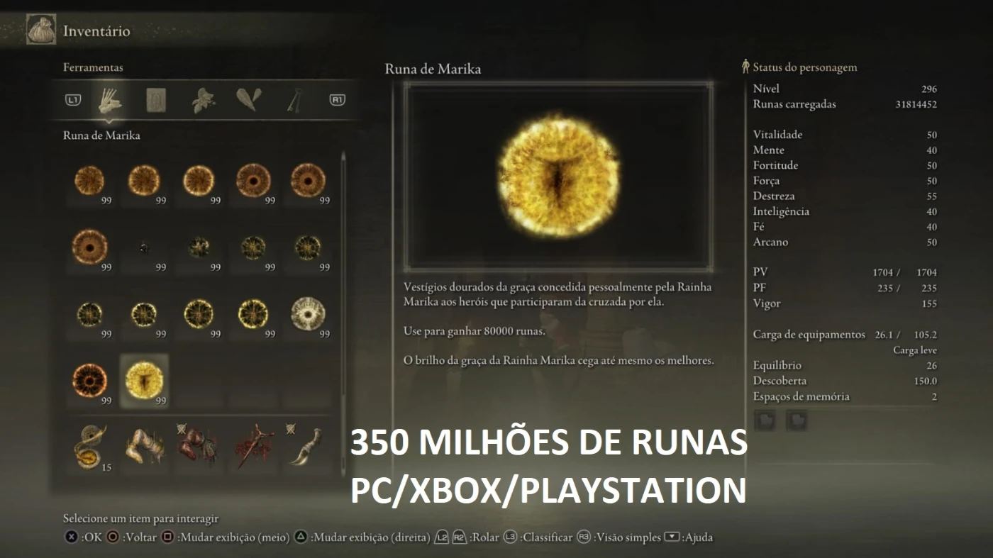 Elden Ring - 350 Milhões Runas - Ps4/5, Xbox S/X, Steam Pc