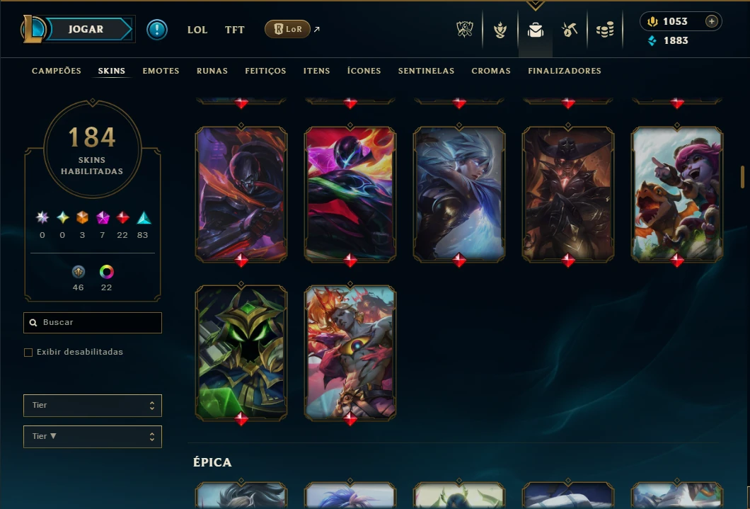 Ouro 4 com TODOS os Champs e 184 Skins +5 Prestigios - League of Legends LOL