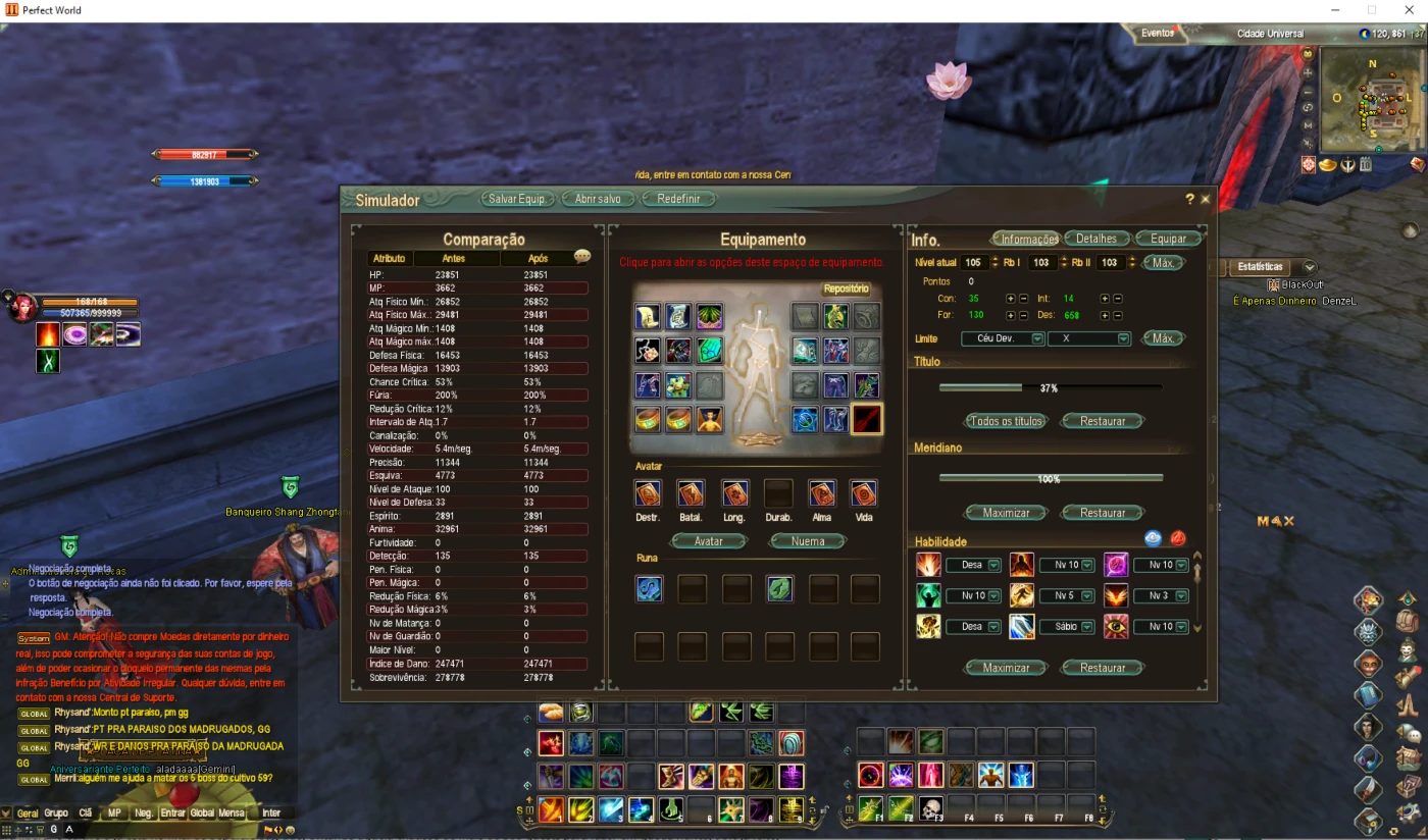 Pacotão de contas PERFECT WORLD - Full R8 UP3 PW