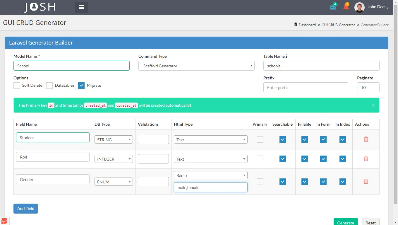 Josh – Laravel Admin Template + Front End + CRUD - Outros
