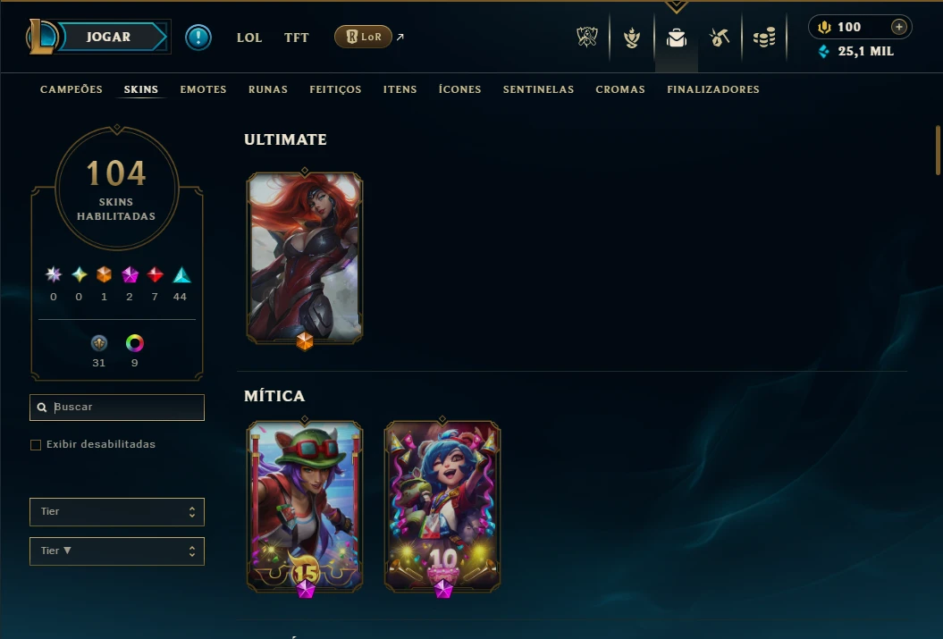 Prata 3 com 125 Champs e 104 Skins ( Mais de 80 Jogos ) - League of Legends LOL