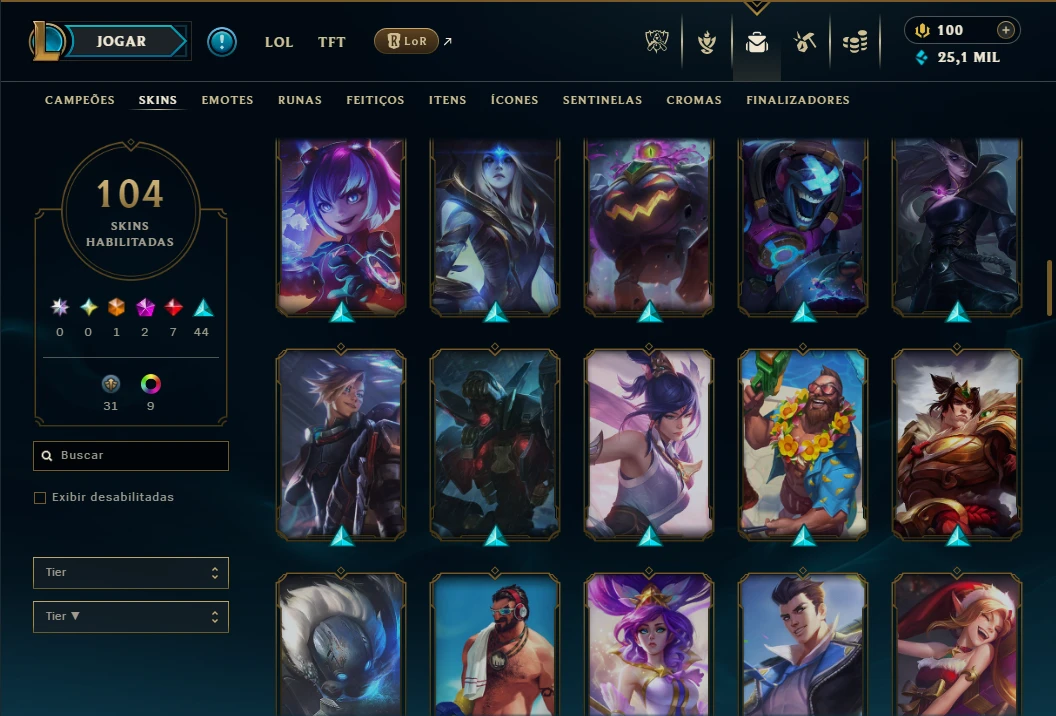 Prata 3 com 125 Champs e 104 Skins ( Mais de 80 Jogos ) - League of Legends LOL