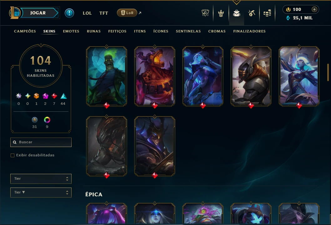 Prata 3 com 125 Champs e 104 Skins ( Mais de 80 Jogos ) - League of Legends LOL