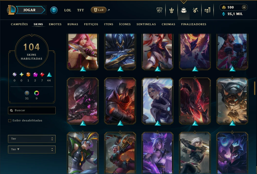 Prata 3 com 125 Champs e 104 Skins ( Mais de 80 Jogos ) - League of Legends LOL