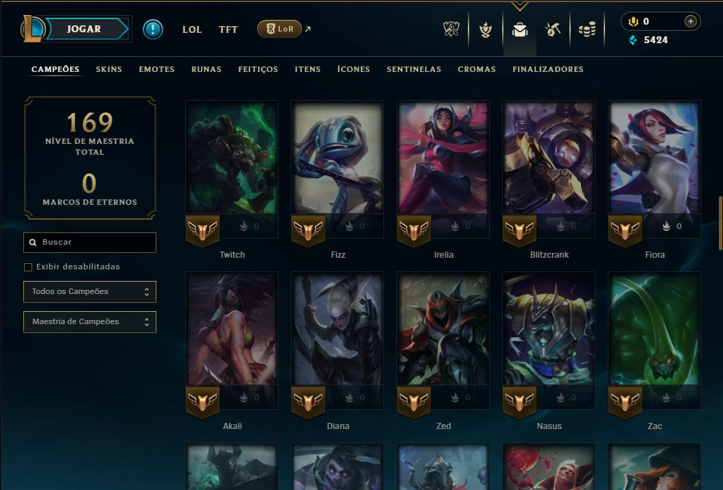 Platina 3 com 80 Champs e 20 Skins - League of Legends LOL