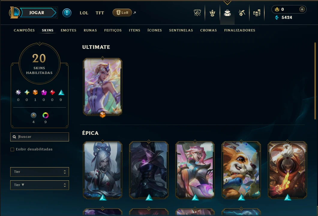 Platina 3 com 80 Champs e 20 Skins - League of Legends LOL