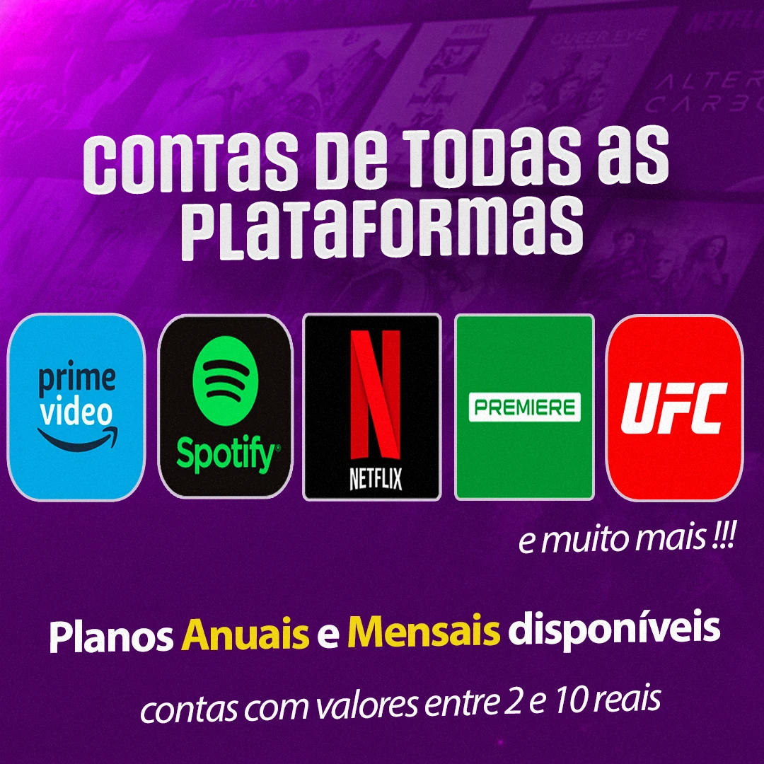 Telas e Contas Premium - Netflix, Spotify,Prime e muito mais - Assinaturas e Premium