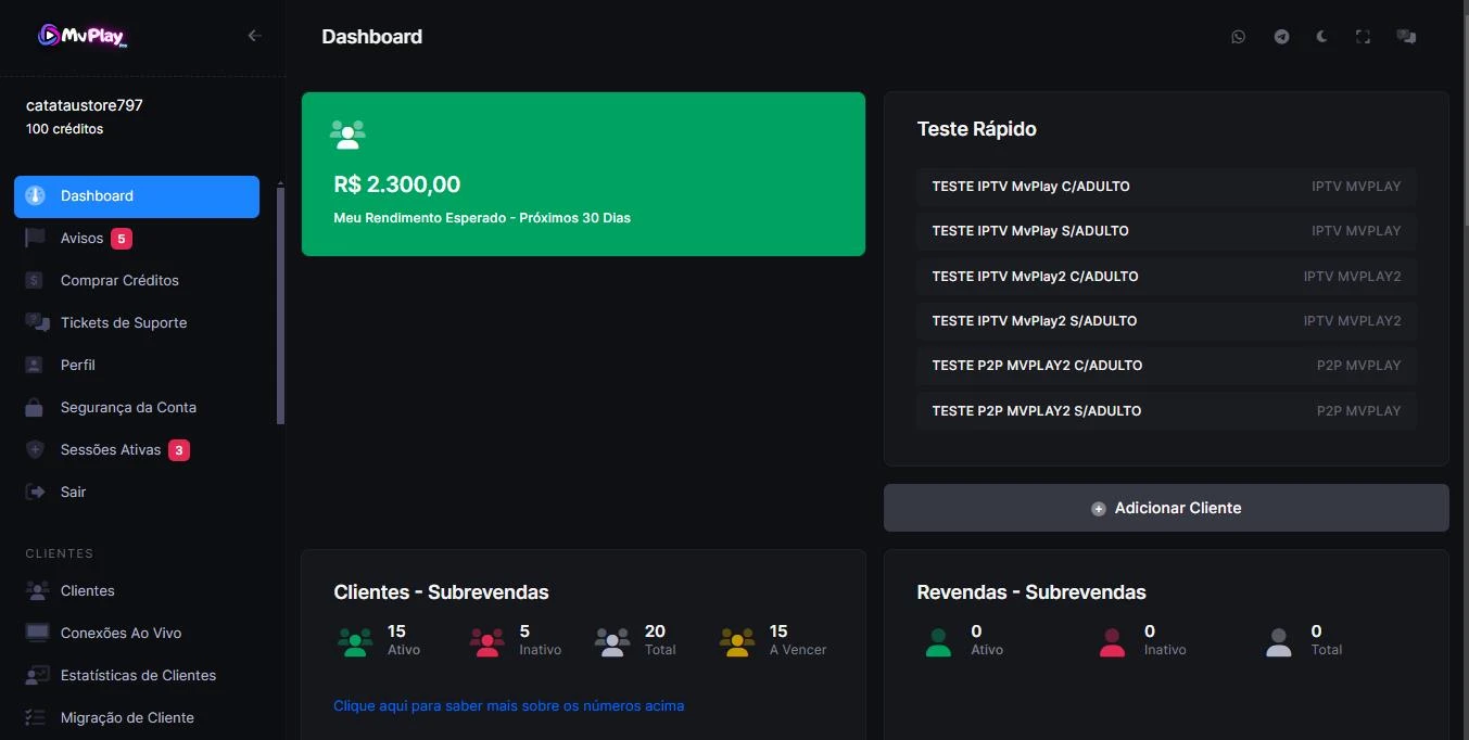 Painel IPTV com 10 créditos MVPLAY - Others