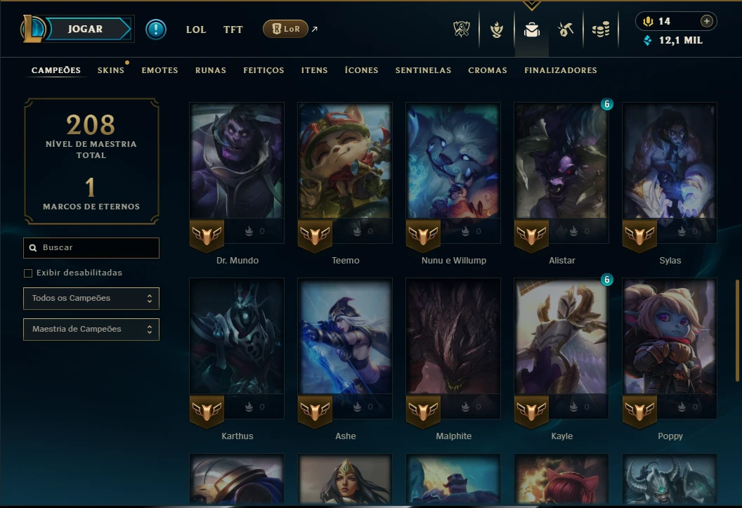 Unranked com 45 Champs e 22 Skins - League of Legends LOL