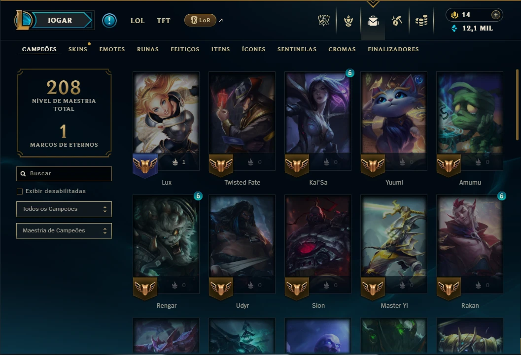 Unranked com 45 Champs e 22 Skins - League of Legends LOL