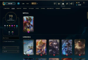Platina 4 com TODOS os Champs e 70 Skins ( MID / ADC / TOP ) - League of Legends LOL