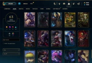 Unranked com 105 Champs e 63 Skins + 5200 RP - League of Legends LOL