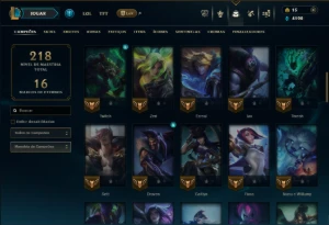 Ouro 1 com 65 Champs e 22 Skins - League of Legends LOL