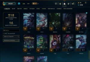 Ouro 1 com 65 Champs e 22 Skins - League of Legends LOL