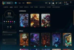 Ouro 1 com 65 Champs e 22 Skins - League of Legends LOL