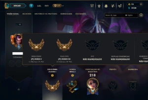 Ouro 1 com 65 Champs e 22 Skins - League of Legends LOL