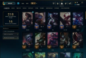 Ouro 1 com 65 Champs e 22 Skins - League of Legends LOL