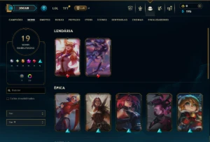 Ouro 1 com 70 Champs e 19 Skins - League of Legends LOL
