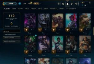 Ouro 1 com 70 Champs e 19 Skins - League of Legends LOL