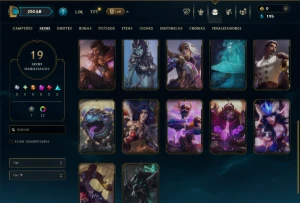 Ouro 1 com 70 Champs e 19 Skins - League of Legends LOL