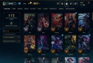 Ouro 1 com 70 Champs e 19 Skins - League of Legends LOL