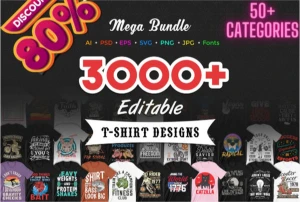 Pacote de design de camisetas com +3000 mega