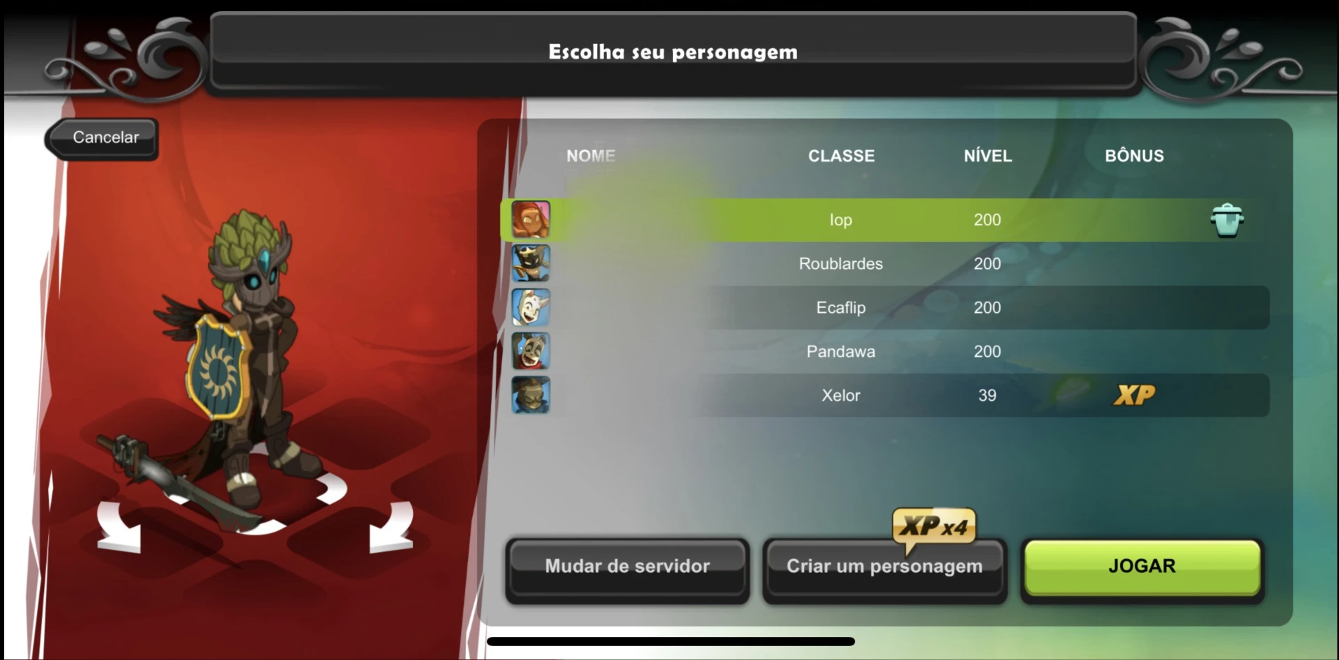 Conta Dofus touch server Blair 4 char 200