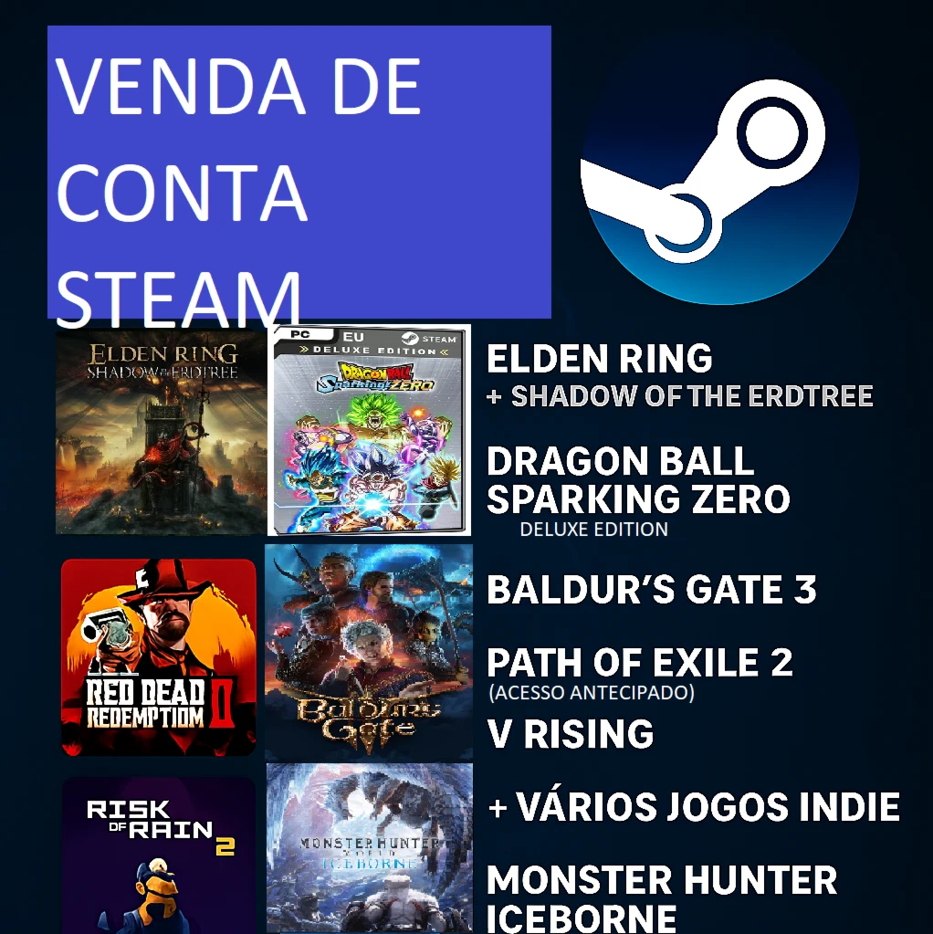 Conta STEAM (Elden ring, Dragonball Sparking, Baldurs 3)
