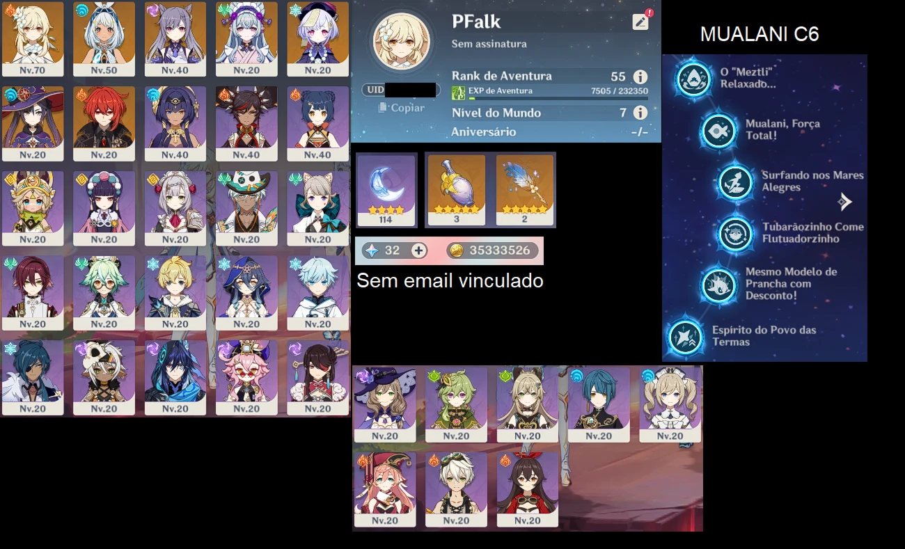 Conta De Genshin Com Mualani C6
