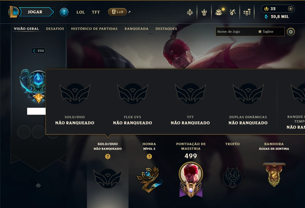 Unranked com TODOS os Champs e 148 Skins ( JG / MID / ADC )