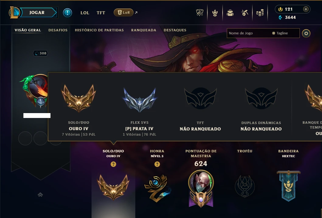 Ouro 4 com 150 Champs e 154 Skins ( TOP / MID / JG )